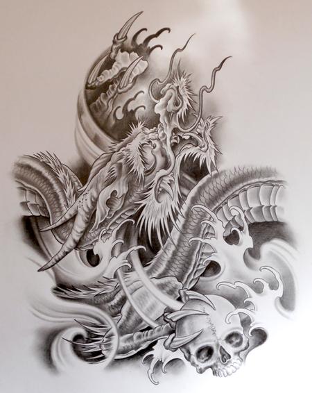 Tattoos - Dragon and Skull Original Art - 63631